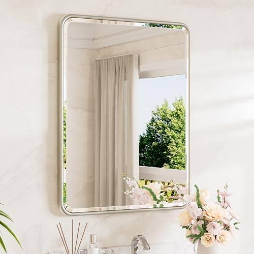TETOTE Brushed Nickel Mirror for Bathroom 22 x 30 Beveled Edge Tempered Glass by TETOTE