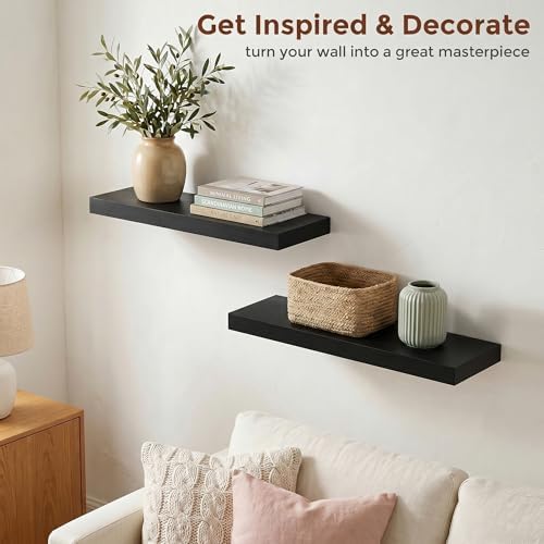 fuqing 20 Inch Floating Shelves, 6.7 Inch Deep Black Wall Shelves Set of 2 - Image 6