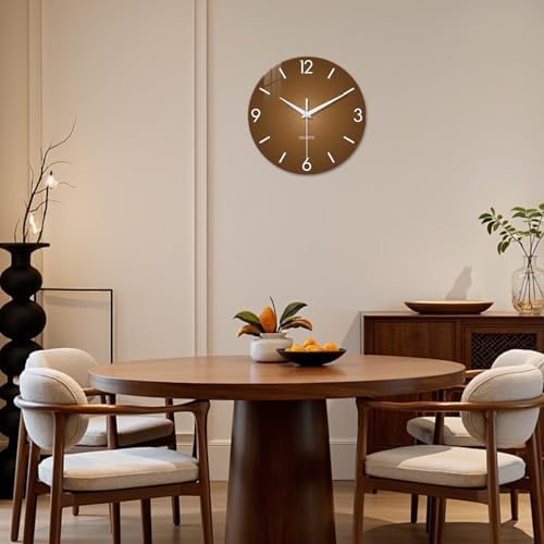 XFM Brown Glass Wall Clock 12 Inch Modern Silent - Image 4