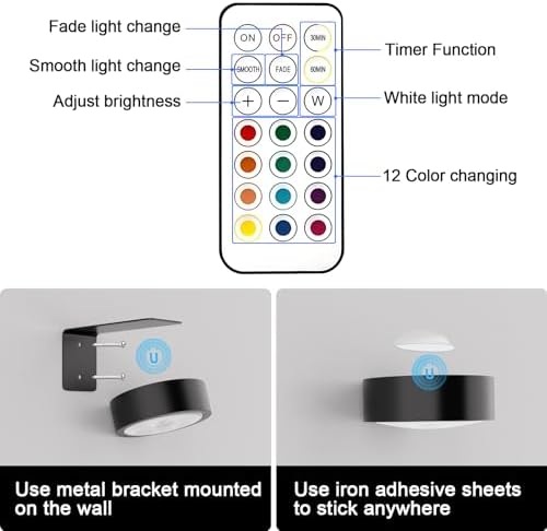 3 Pack Picture Lights for Wall, 13 RGB Color Rechargeable Battery Operated wall - Image 4
