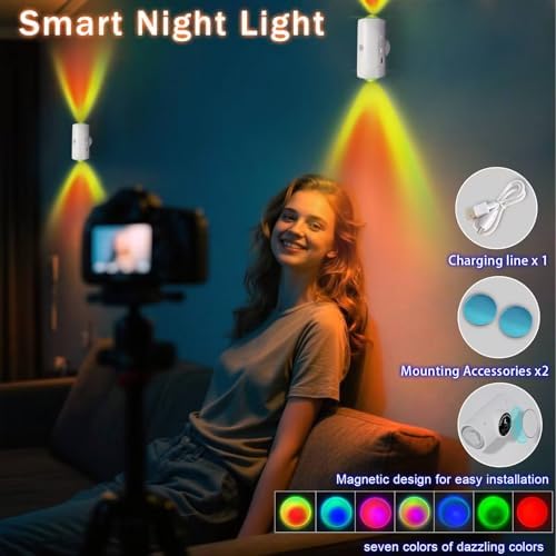 Rechargeable Motion Sensor Light Indoor, Magnetic RGB Wall Sconces 2 Pack - Image 6