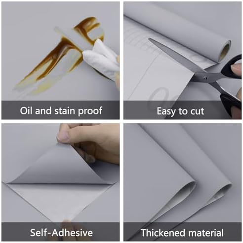 Grey Peel and Stick Wallpaper 15.7"x472" Solid Colour Contact Paper Modern - Image 2