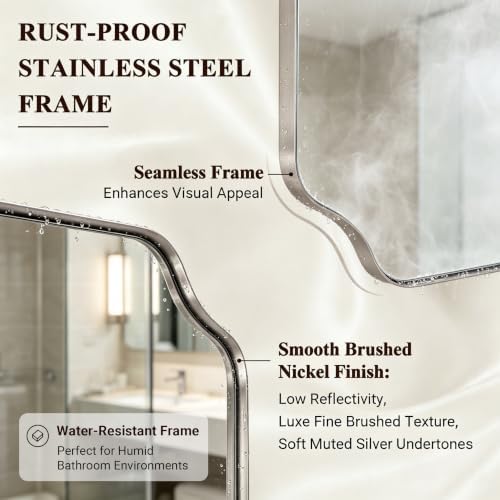 ANDY STAR 24x48 Inch Bathroom Mirror, Brushed Nickel Rectangle Mirror, - Image 4