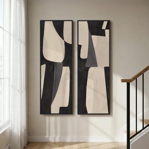 Framed Black Beige Abstract Long Vertical Wall Art - Image 4