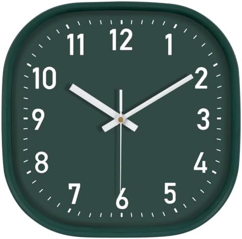 8Inch Dark Green Square Wall Clock Silent Non Ticking Analog Clock by MABPEDO