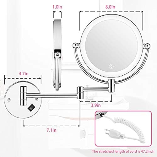 Wall Mounted Lighted Makeup Mirror, 8 Inch Double-Sided 1X 5X Magnifying Mirror - Image 2