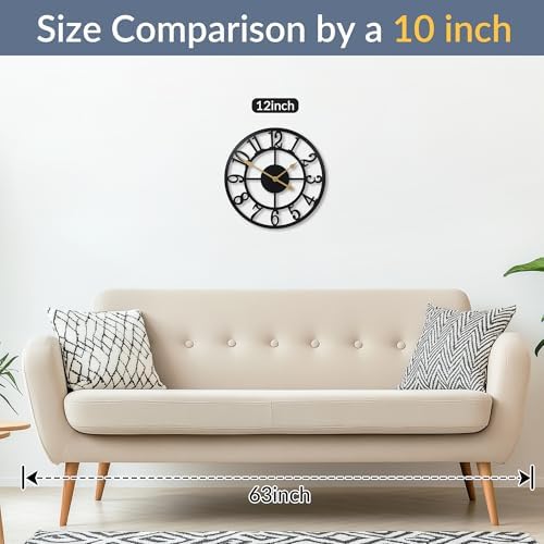 LEIKE Arabic Numeral Wall Clock 12IN Battery Operated Black, Silent Non Ticking - Image 3