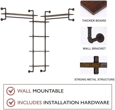 Helsin 5-Tiers 74inch Large Rustic Industrial Pipe Floating Shelving, Wall - Image 5