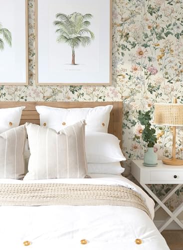 Vintage Floral Peel and Stick Wallpaper Beige Floral and Leaf Contact Paper - Image 2