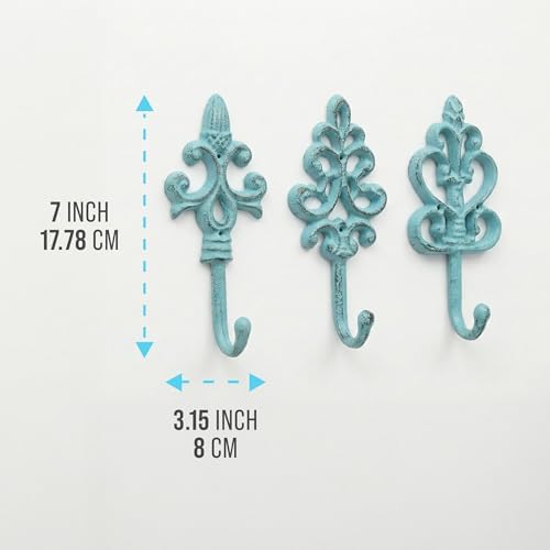 Comfify Blue Cast Iron Wall Hooks Set of 3 – Farmhouse Entryway Coat Hooks - Image 3