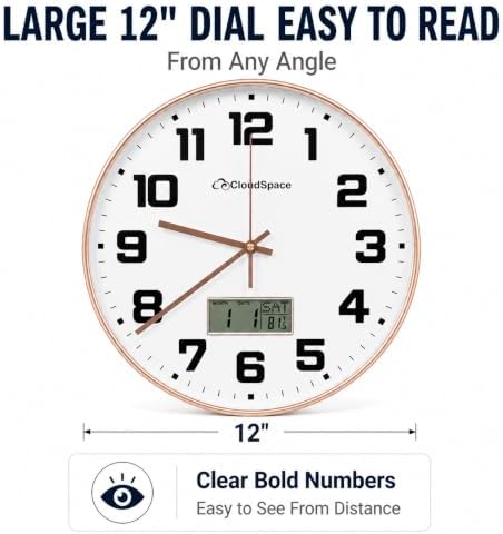 Cloud Space 12” Silent Wall Clock Battery Operated, Non Ticking Modern Wall - Image 4