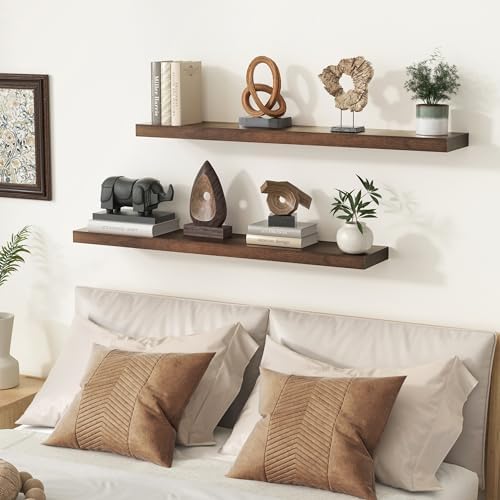 fuqing 36 Inch Floating Shelves 6.7'' Deep Dark Wood Wall Shelves Set of 2 - Image 2