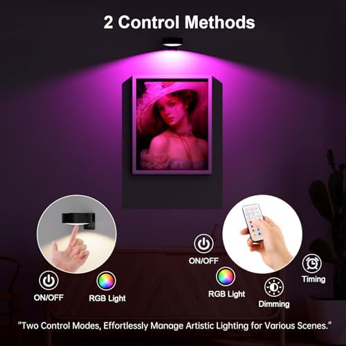 3 Pack Picture Lights for Wall, 13 RGB Color Rechargeable Battery Operated wall - Image 3