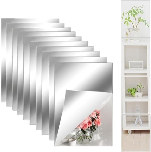 10 Pack Acrylic Mirror Tiles 0.2mm 8 x 6 Inch Self-Adhesive Flexible Plastic by LYCRAFTS
