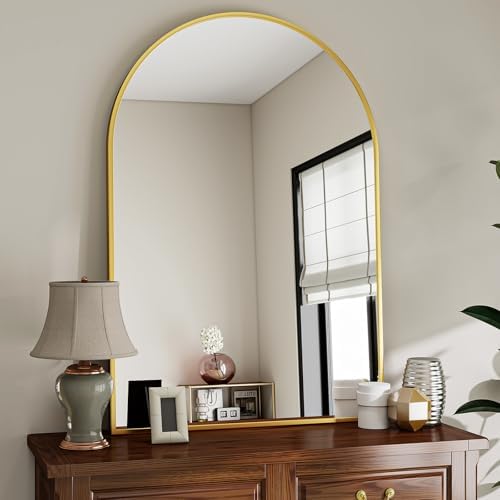 VooBang Large Arched Wall Mirror, 36 x 48 inch Arch Bathroom Mirror Gold by VooBang