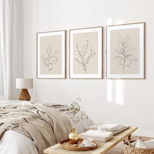 Botanical Wall Art Decor Set of 3 Neutral Wall Decor Boho Beige Canvas Wall Art - Image 5
