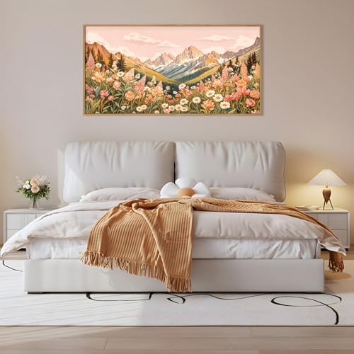 LHIUEM Large Abstract Colorful Mountain Framed Canvas Wall Art, Boho Pink - Image 5