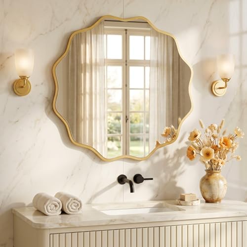 PERFNIQUE Gold Scalloped Mirror, Decorative Modern Wall Decor by PERFNIQUE