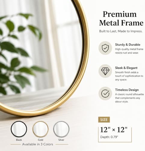 12"x12" Round Decorative Wall Mirror, 2 Pack Metal Framed Real Glass Mirror - Image 2