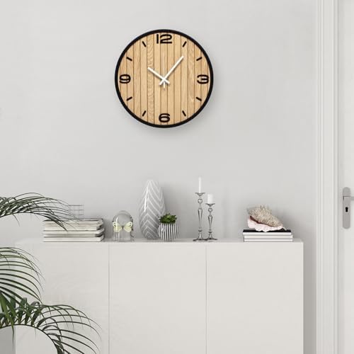 12 Inch Round Wall Clock Battery Operated, Wooden Decorative Analog Clocks - Image 6