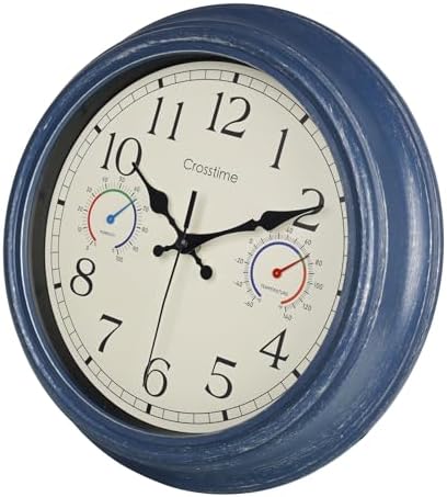 Crosstime 12" Indoor Outdoor Retro Wall Clock Battery Operated Silent by CrosstimeWallClockPracticalElegant