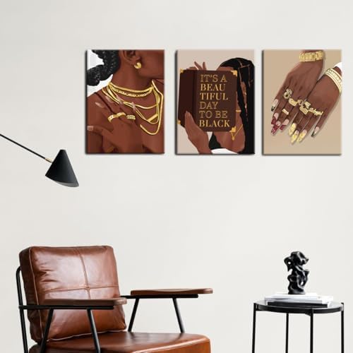 Marllifenney 3 Pcs Black Woman Wall Art Framed Black Girl Posters Abstract - Image 5