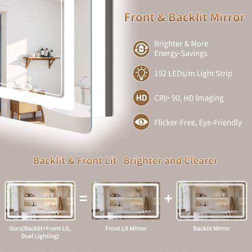 BEAUTYPEAK 28"x36" LED Bathroom Mirror - Image 2