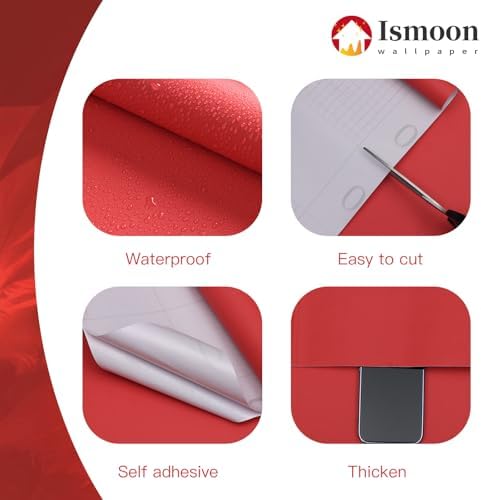 Ismoon 15.7"X118" Wall Paper Peel and Stick Modern Contact Paper Red Wallpaper - Image 3