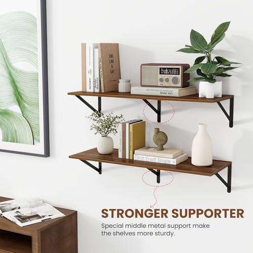 Heimlove 32W x 12D Deep Floating Shelves Set of 2 Walnut - Image 5