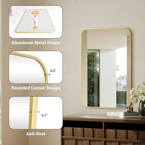 BEAUTYPEAK 26" x 38" Rectangular Aluminum Alloy Frame Wall Mounted Bathroom - Image 3
