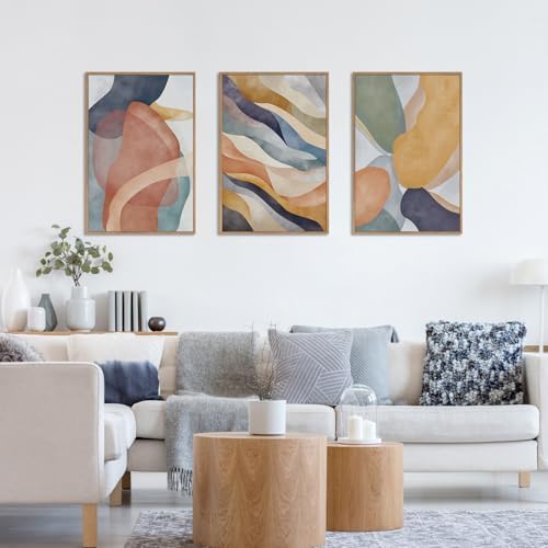 LHIUEM Large Abstract Neutral Framed Canvas Wall Art Set, Colorful Watercolor - Image 2