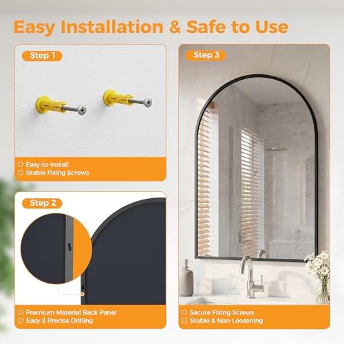 Arched Black Bathroom Mirrors for Wall, 26x38-Inch Bathroom Mirror for Over Sink - Image 5