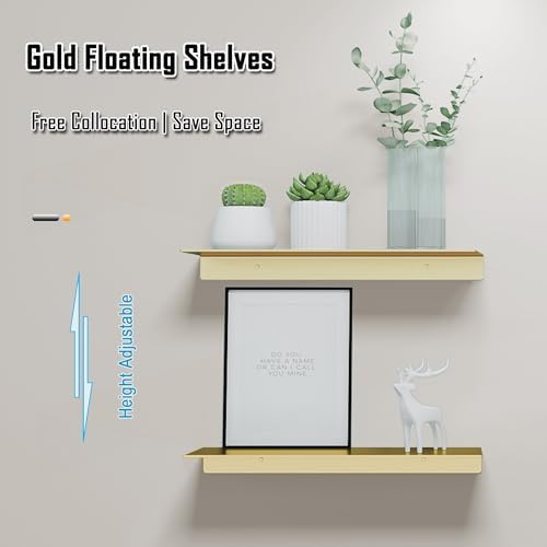 HNVNER Brushed Gold Floating Shelves Set of 2, Wall Shelf, 11.8 x 4.9 Inch - Image 3