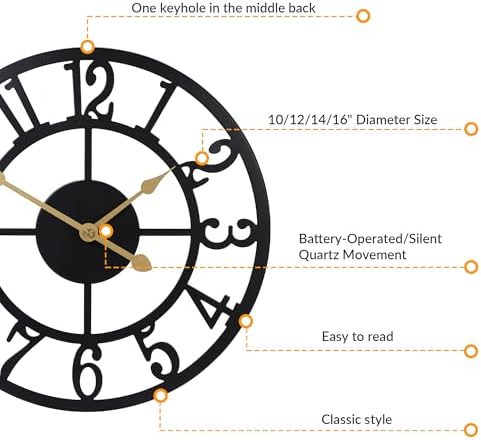 LEIKE Arabic Numeral Wall Clock 12IN Battery Operated Black, Silent Non Ticking - Image 2