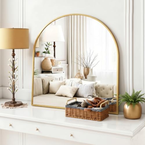 Arched Wall Mirror 32x31 Inch Gold Bathroom Vanity Mirror - Image 2