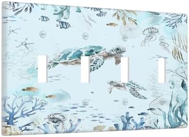 Light Switch Covers Teal Blue Ocean Sea Turtle Seabed Plants Quad Toggle 4 Gang - Image 2