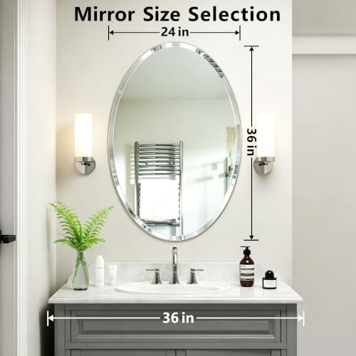 28" x 20" Silver Beveled Edge Frameless Oval Wall Mirror - Image 3