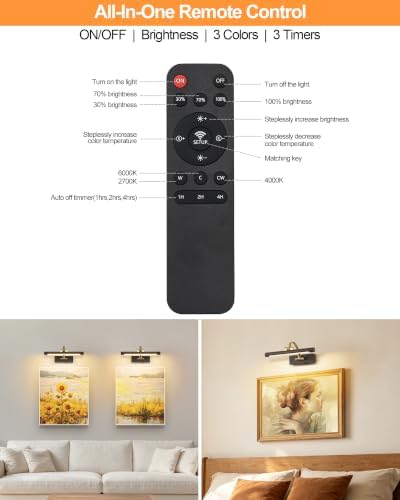 Tassuowell LED Picture Lights for Wall Rechargeable, Battery Operated Art Light - Image 6
