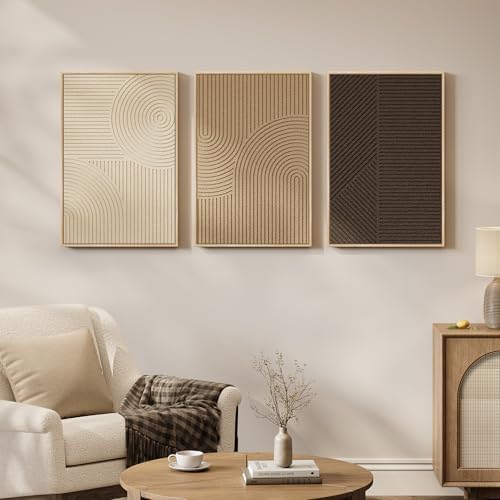 3D Textured Framed Neutral Abstract Wall Art Set, 3 Piece Modern Artwork - Image 5