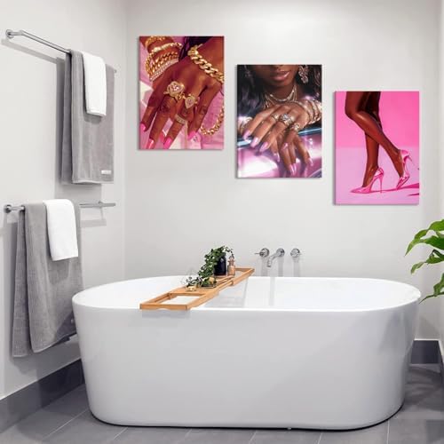 Pink Fashion Black Girl Canvas Wall Art Set of 3 African American Black Woman - Image 6