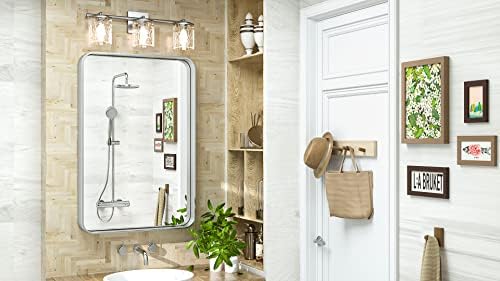 TokeShimi 20 x 30 Inch Silver Bathroom Wall Mirror Vanity Metal Frame Round - Image 2
