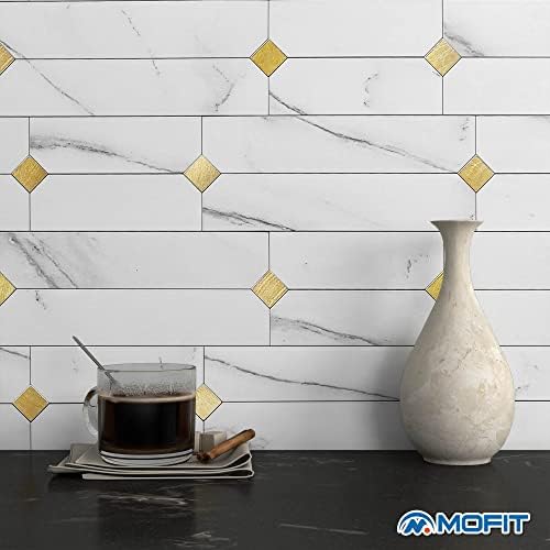 Stone Kitchen Wall Tiles Peel Stick Backsplash White Gold 5pcs - Image 3