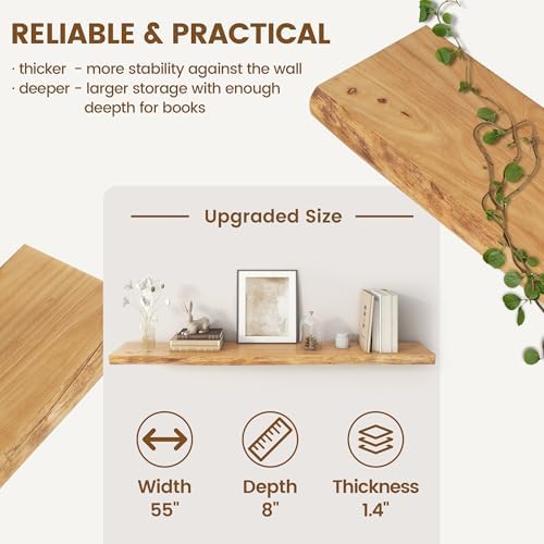 Live Edge Floating Shelves for Wall Decor, Solid Elm Wood Floating Shelves Wall - Image 5