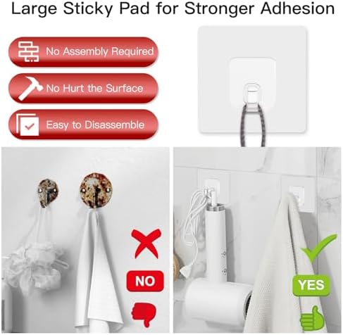 Large Adhesive Hooks for Hanging Clear 30 Pack Wall Hangers Heavy Duty 33lb - Image 3