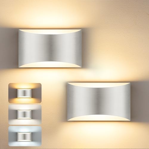MATAMEYE LED Wall Sconce Set of 2, Brushed Nickel Indoor Wall Lights 3CCT by MATAMEYE