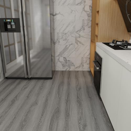 Wood Grain Peel and Stick Floor Tiles, 11.8" x 118", Soft Gray Oak - Image 4