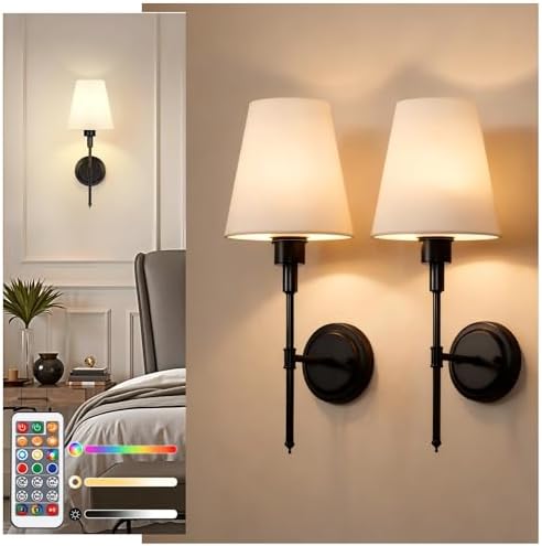 Battery Operated Wall Sconce: Set of 2 Wireless Wall Light 12000mAh by DORESshop