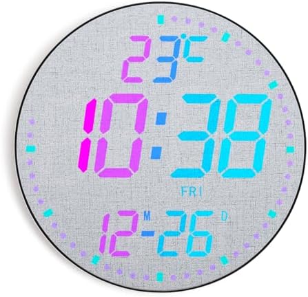 12" Large Digital Wall Mount Clock, 12 RGB Color, Fabric Elements by GLOKUUCA