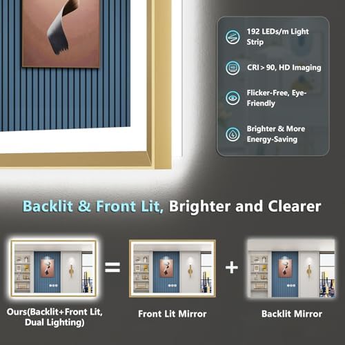 55x36 Gold Beveled LED Lighted Bathroom Mirror, Backlit & Front Lit - Image 4