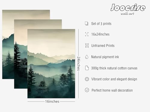 Mountain Wall Art Decor Set of 3 Sage Green Forest Canvas Wall Art Prints - Image 2